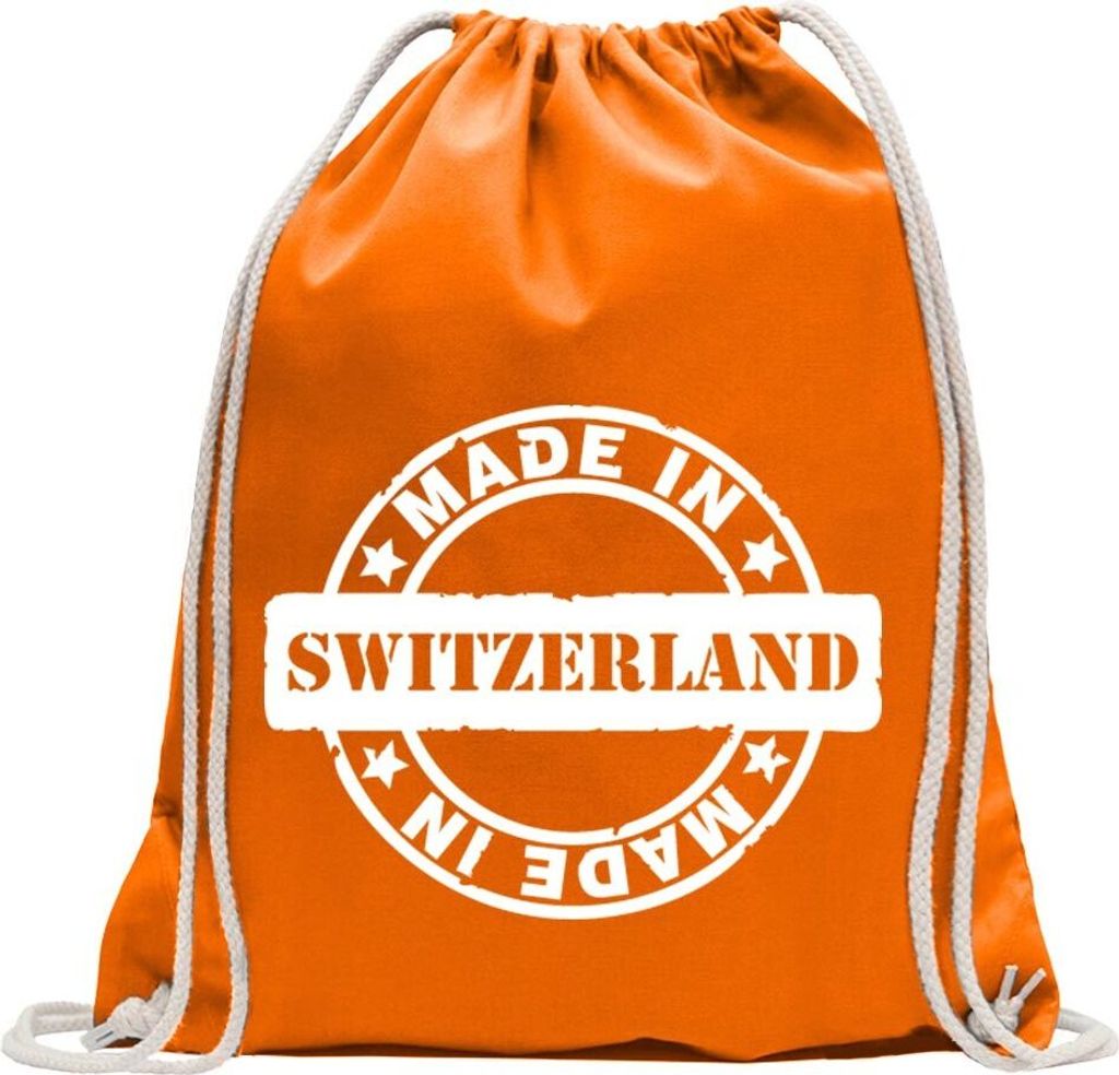 Kiwistar - Turnbeutel - mandarin - Switzerland - Fun Rucksack Sport Beutel Gymsack Baumwolle mit Ziehgurt