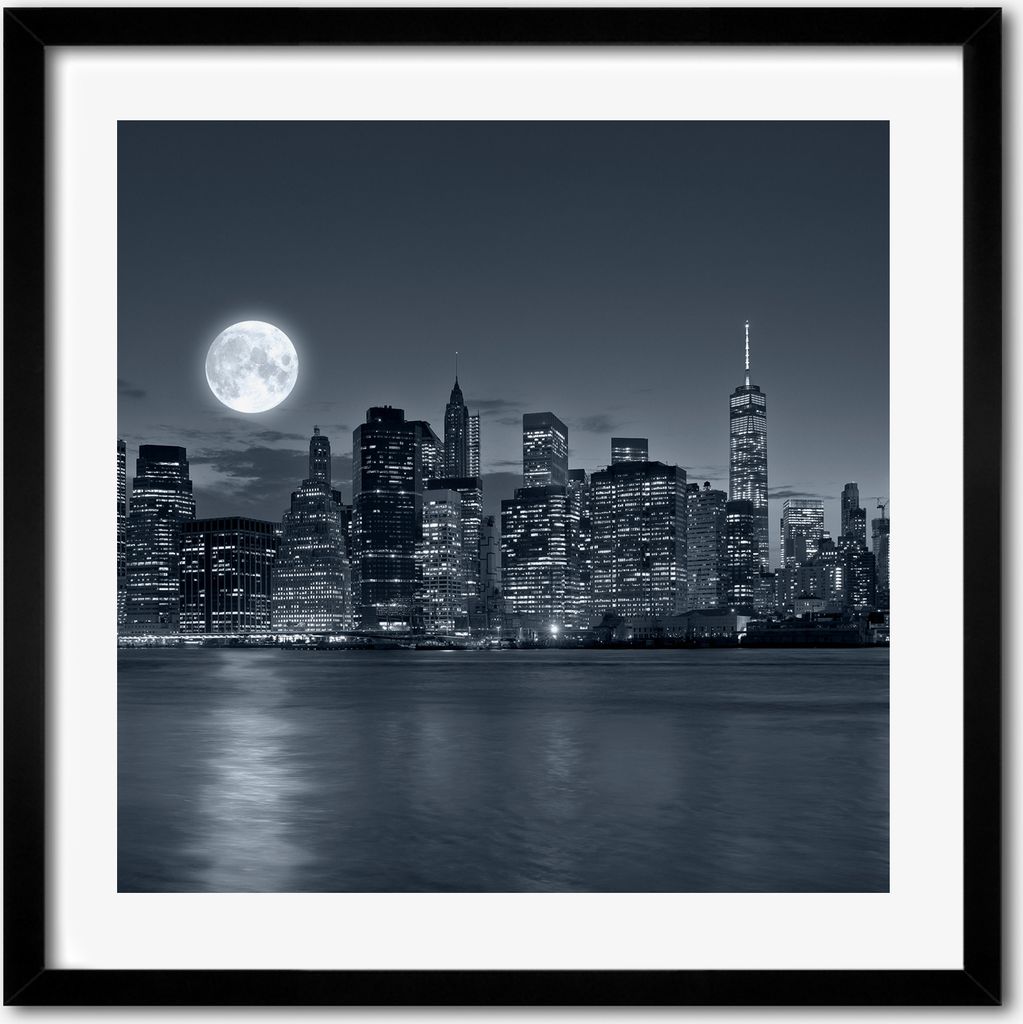 Bild - 50 cm x 50 cm - MDF - Rahmen, Wandkunst - New York bei Nacht