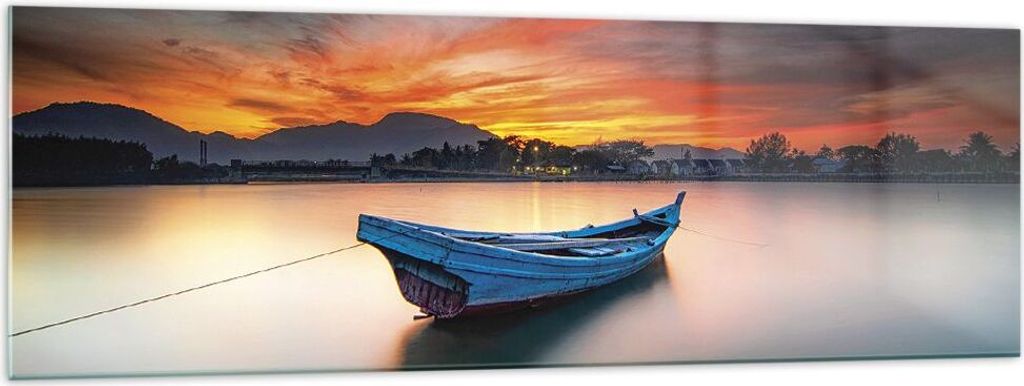 Bilder auf glas - Einteilig - Westen Sonne Boot - 160x50cm - Glasbilder - Wandbilder - Bilder - zum Aufhängen bereit - Wanddekoration aus Glas - G...