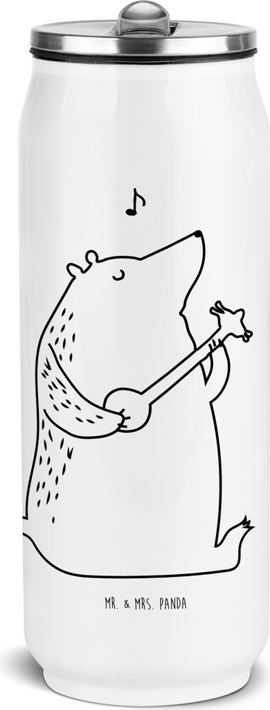 Mr. & Mrs. Panda Thermoflasche Bär Gitarre - Weiß - Geschenk, Teddy, Thermosflasche, Isolierflasche, sport trinkflasche, Edelstahl, Getränkeflasche