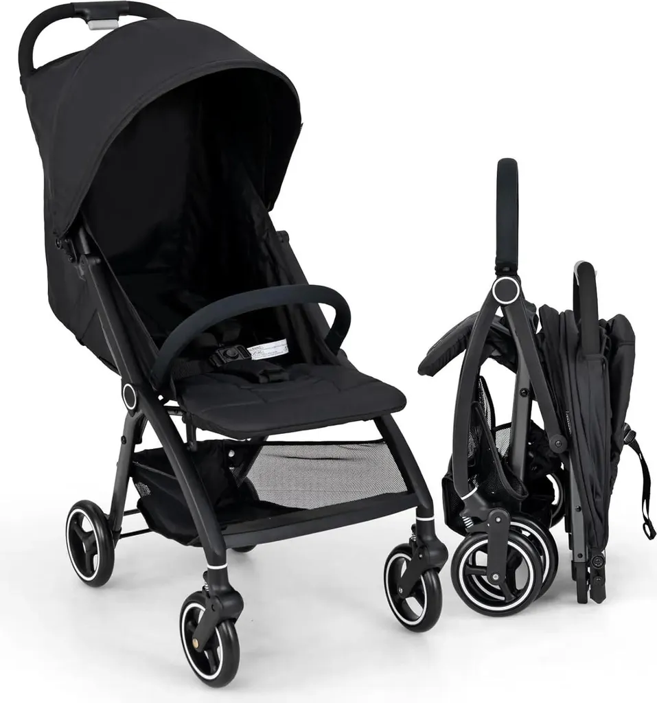 Poussette pliable d'une main légère avec dossier inclinable - Noir