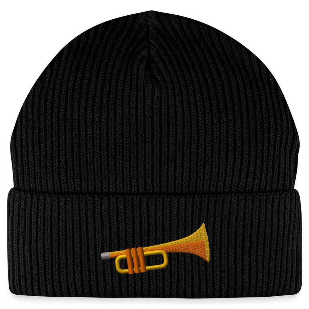 Spreadshirt Stickerei Trompete Fisherman Beanie Bio Mütze, One size, Schwarz