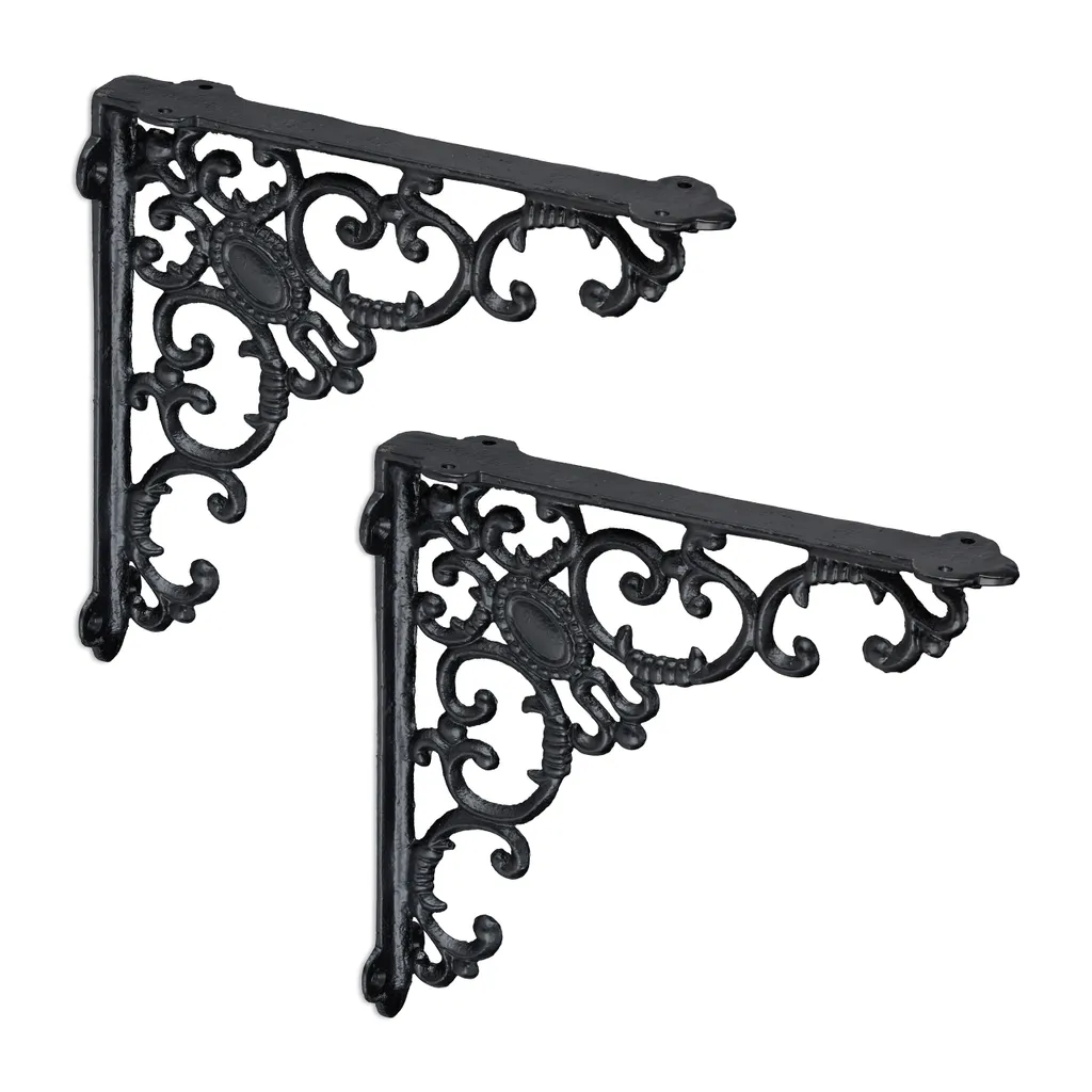 Relaxdays 6 x équerre d'étagère antique noire en fonte de style rétro