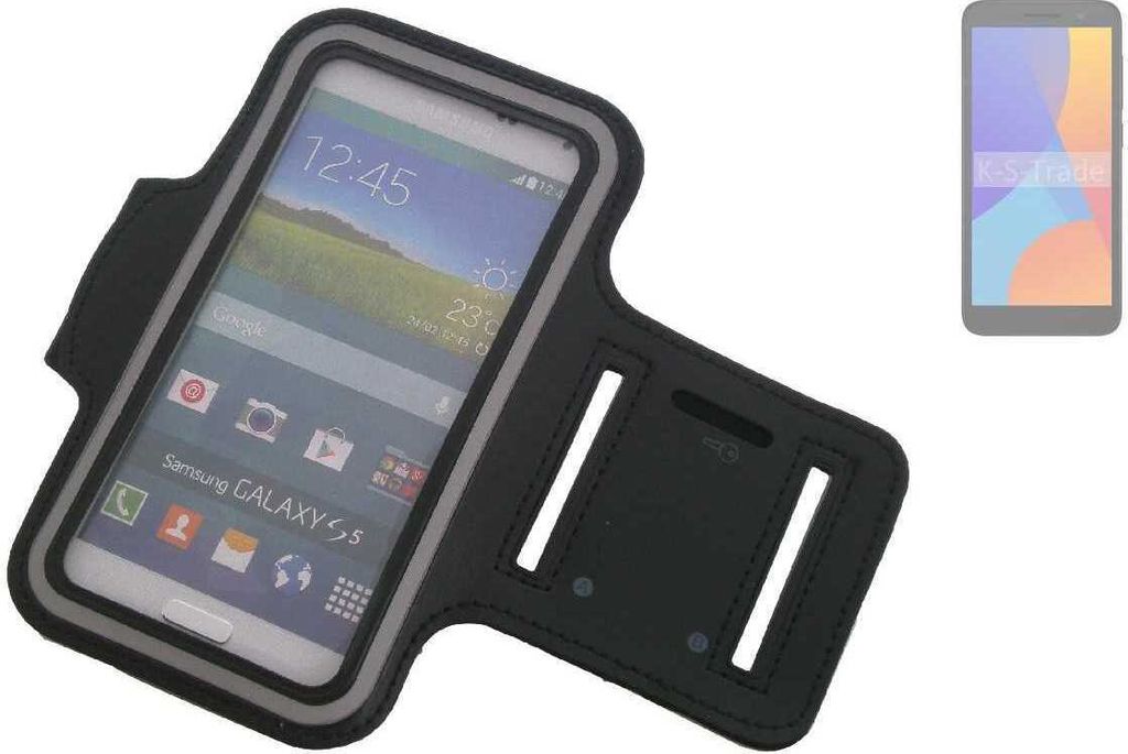 Kompatibel mit Alcatel 1 (2021) Neopren Jogging Armband Sportarmband Oberarmband schwarz kompatibel mit Alcatel 1 (2021) mit Reflektor Streifen.