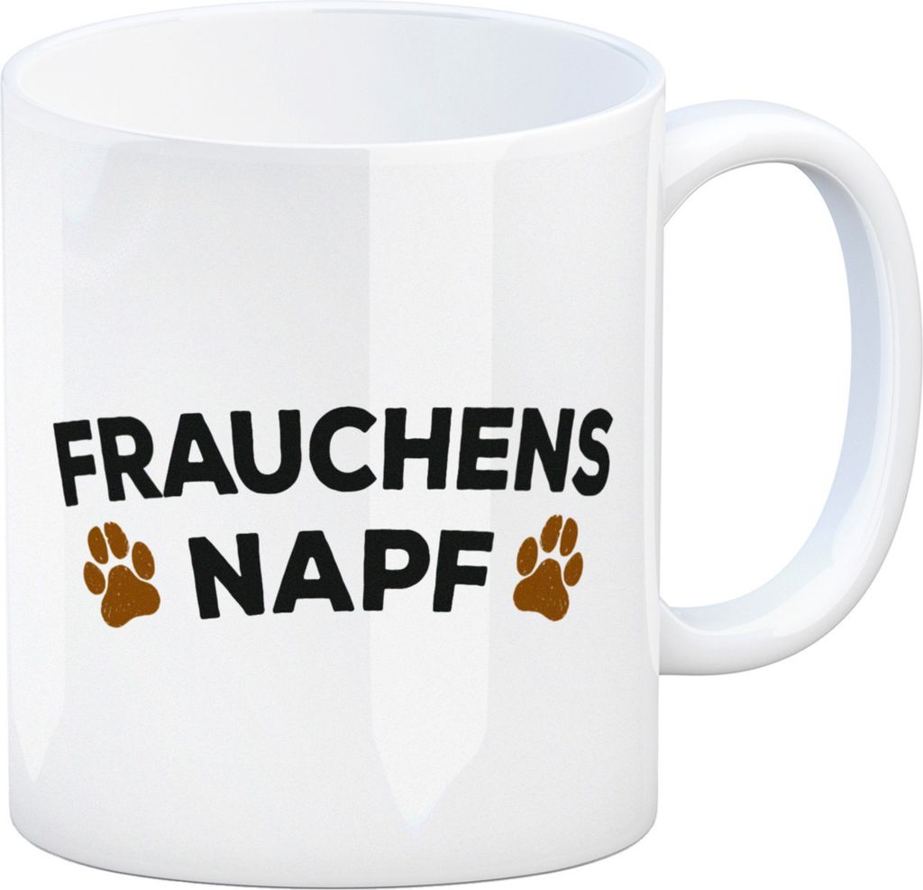 Frauchens Napf Kaffeebecher mit braunen Pfoten Fressnapf Hund Hunde Frauchen