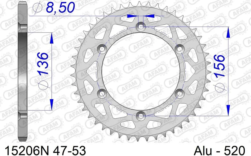 Couronne Arrière en Aluminium 520 AFAM 49 Dents Argent pour Motocross