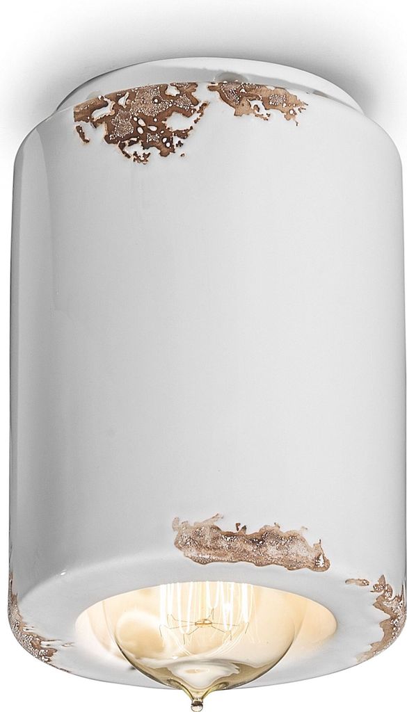Spot Leuchte Decke Keramik E14 D: 8,5 cm Aufputz Weiß Shabby Antik rund Retro Keramikleuchte