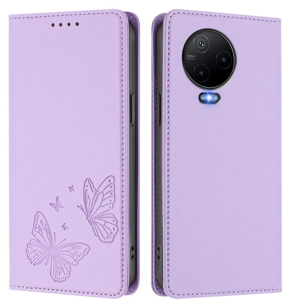 Lederhülle für Infinix Note 12 (2023)/Note 12 Pro 4G, Schmetterling Prägung Leder Brieftasche Schutzhülle mit Ständer Violett