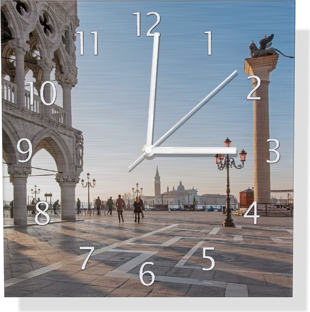 Wallario Design Wanduhr Venedig - Dogenpalast, Markusplatz und San Giorgio Maggiore I aus Aluverbund, Größe 30 x 30 cm