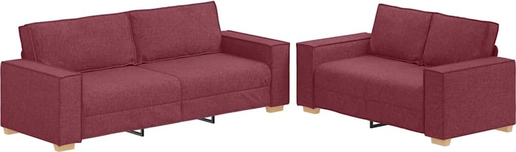 2-tlg. Sofagarnitur mit Kissen Weinrot Stoff