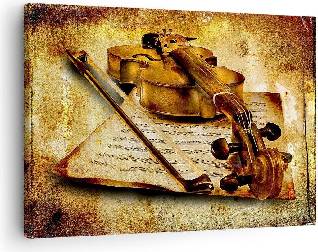 Bild auf Leinwand - Leinwandbild - Violine Instrument Notizen - 70x50cm - Wand Bild - Wanddeko - Leinwanddruck - Bilder - Kunstdruck - Wanddekorati...