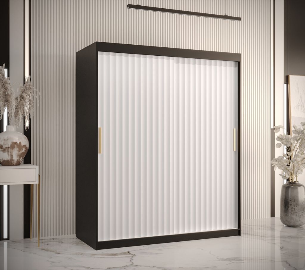 Kleiderschrank RADKIN 1 – Breite 150 cm, schwarz / weiß