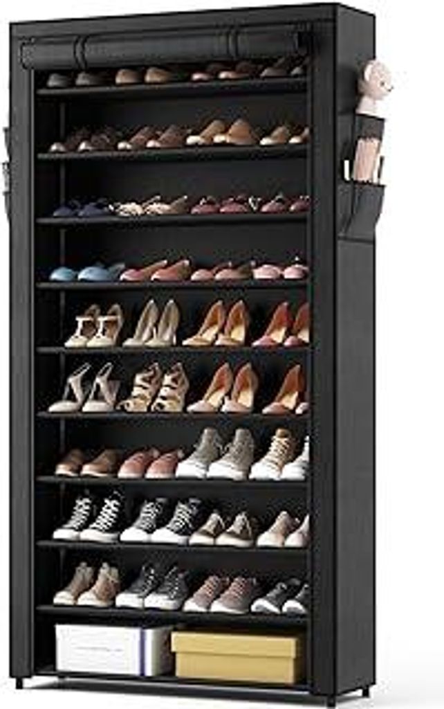 Schuhregal 11 Ebenen, Schuhschrank Hoch für 50 Paare Schuhe, Schuhaufbewahrung mit staubdichtem Überzug, Schuh-Organizer Metallgestell, Schwarz, ...