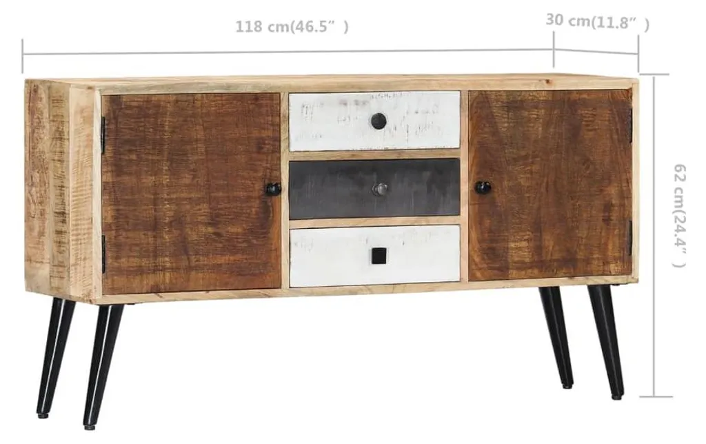 Buffet bois de manguier 118x30x62 cm : la solution rangement pour petits salons