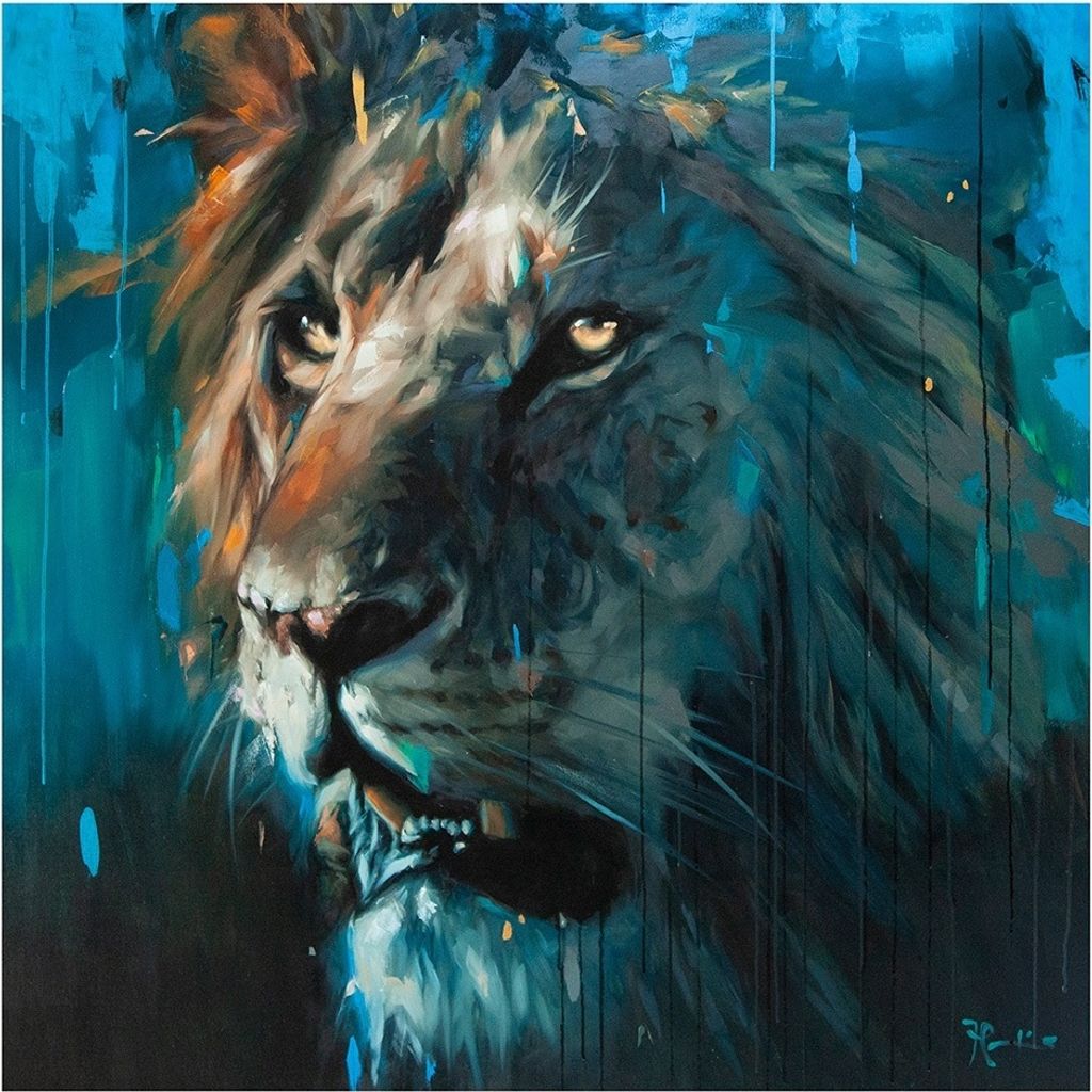 Frank Pretorius - bedruckt, Löwe PM6243 (40 cm x 40 cm) (Blau/Braun)