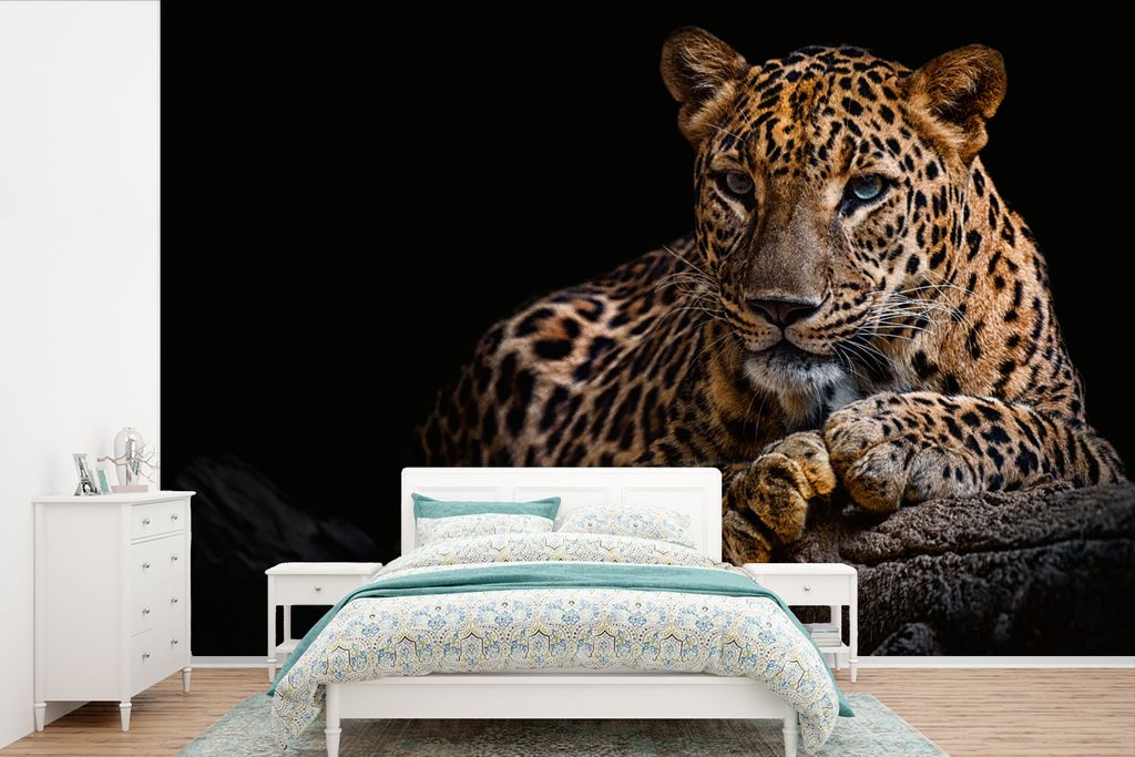 MuchoWow Fototapete für Wohnzimmer oder Schlafzimmer Wandtapete Vinyl Motivtapete Wildtiere - Panther - Porträt - Schwarz - Tiere - 525x350 cm ...