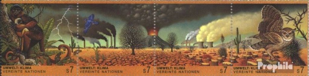 Briefmarken UNO - Wien 1993 Mi 156-159 Viererstreifen (kompl.Ausg.) gestempelt Klimaveränderung