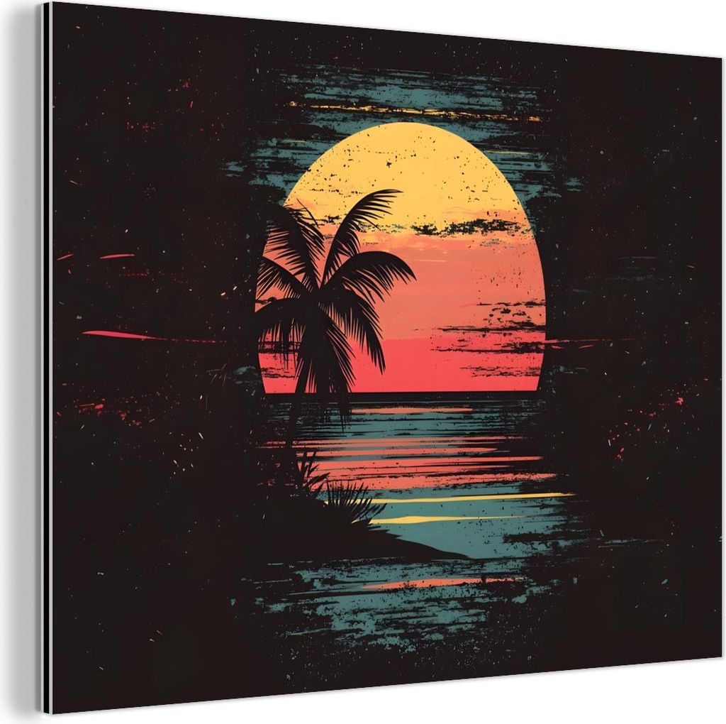 MuchoWow Wanddekoration Metall Metallbild Wandkunst 40x30 cm Strand - Minimalistisch - Sonne - Orange MuchoWow Aluminium Gemälde - Dekoration Wohn...