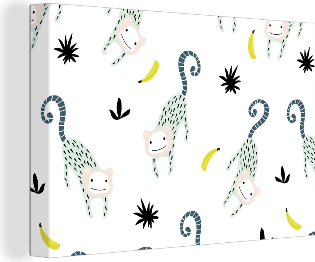 OneMillionCanvasses - Leinwandbilder - 150x100 cm, Affen - Obst - Weiß, Wandbilder Kunstdruck Wanddekoration