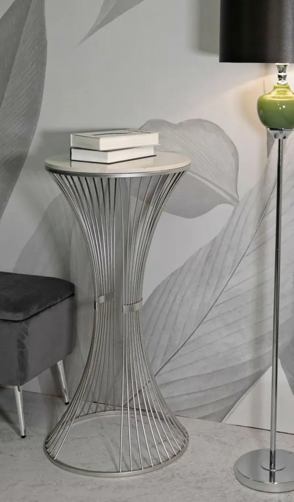 Table Basse Merli Argent avec Structure Tressée Unique et Format Compact - 2