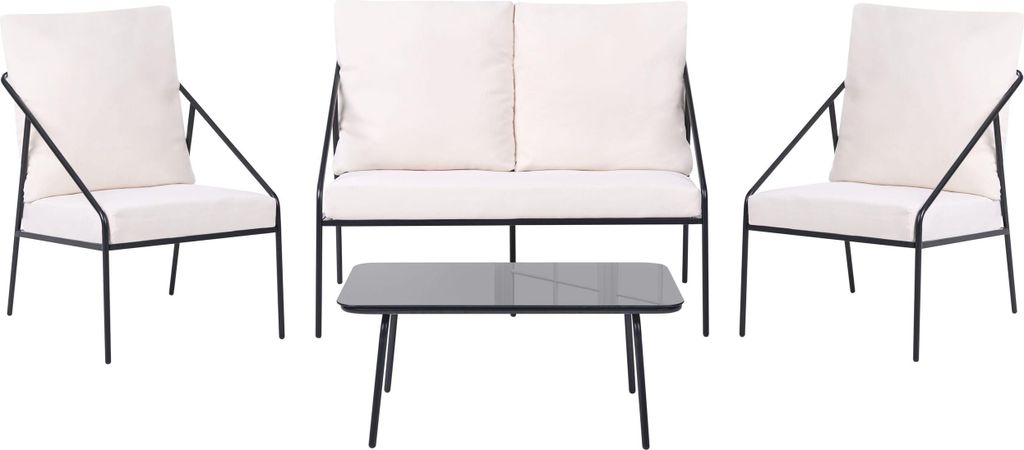 BELIANI Lounge Set Schwarz Metall 4-Teilig Modern 2-Sitzer Sofa 2 Sessel u. Couchtisch Outdoor Terrasse Balkon Gartenset Gartenmöbel Set