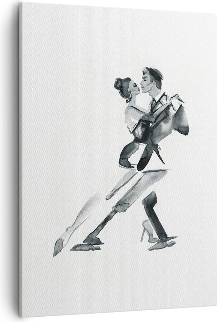 Bild auf Leinwand - Leinwandbild - Einteilig - Tango Zeichnen Schwarzweiß - 50x70cm - Wand Bild - Wanddeko - Wandbilder - Leinwanddruck - Wanddeko...