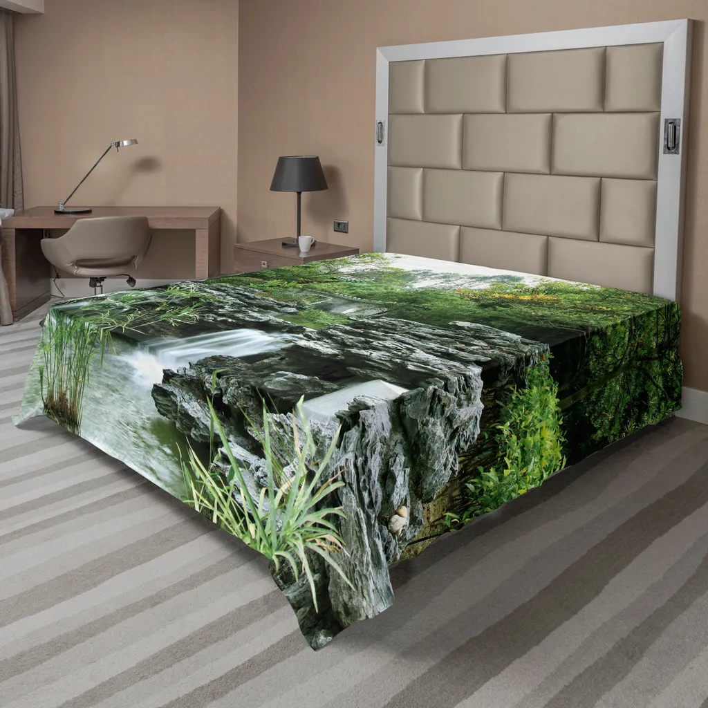 Drap plat sans plis motif japonais pour literie décorative facile à laver