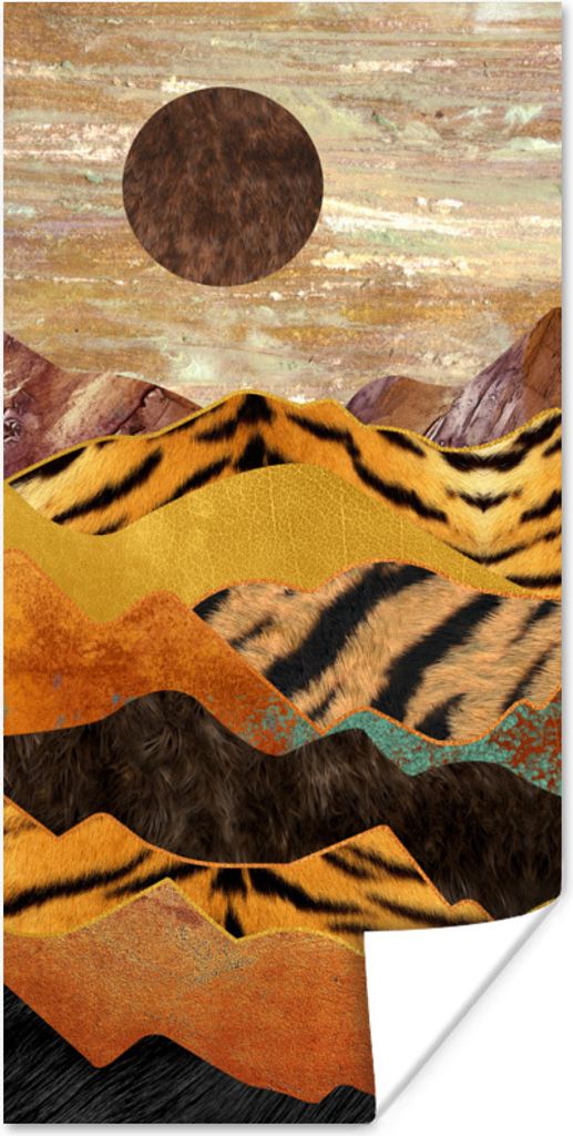 MuchoWow Poster Tigerdruck - Marmor - Gold 60x120 cm - Wandschmuck