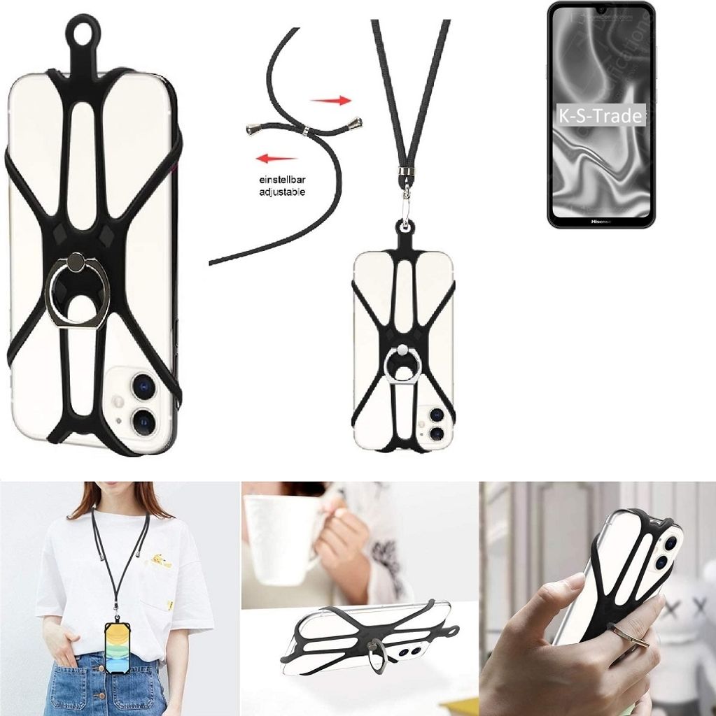 K-S-Trade 3in1 Handykette Handyband Handykordel Halsband Smartphone-Ring Handy-Ring kompatibel mit HiSense Infinity E Max Fingerhalterung Handyring