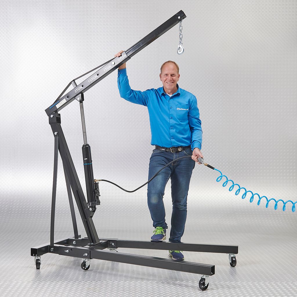 Datona - Hebebühne Auto Kran Motorkran 2 Tonnen - Werkstattkran mit Teleskoparm 107–160 cm, Max. Hubhöhe 270 cm, Pneumatisch & Hydraulisch, Sic...