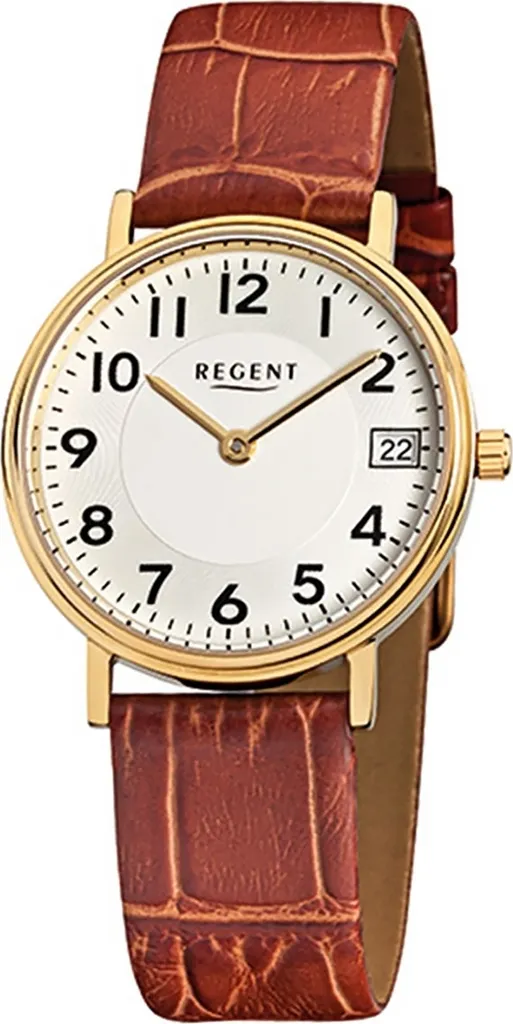 Montre Quartz Regent F-328 Femme Bracelet Cuir Brun Cadran Lisible Fine