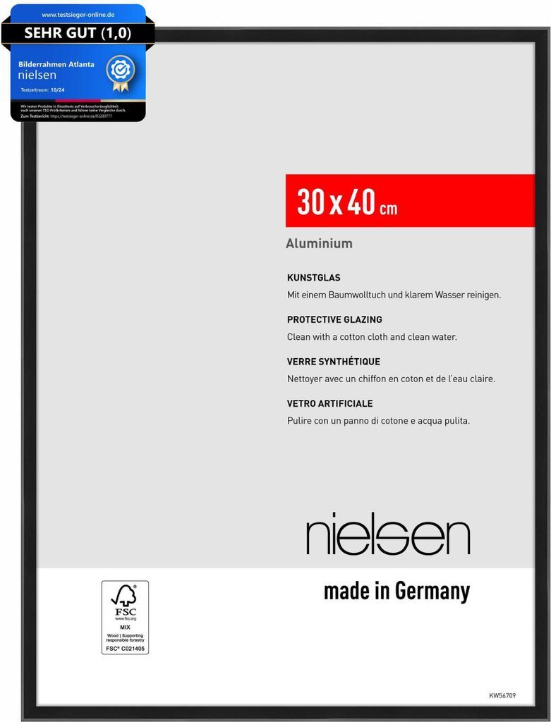 nielsen Aluminium Bilderrahmen Atlanta, 30 x 40 cm, Schwarz Produktbild 
