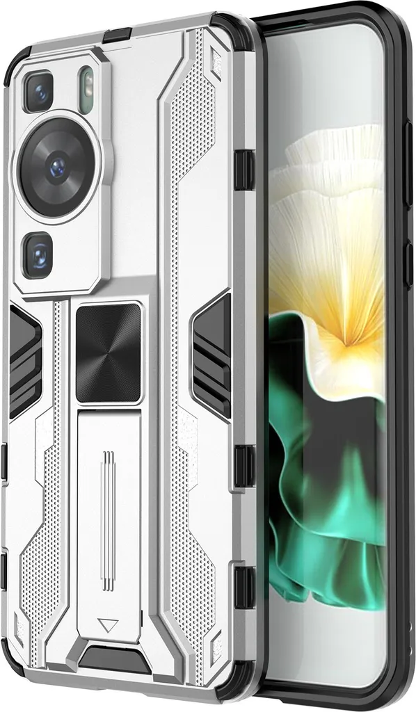 Custodia per Huawei P60 / P60 Pro doppio strato PC e TPU antiurto con paraurti e supporto Argento