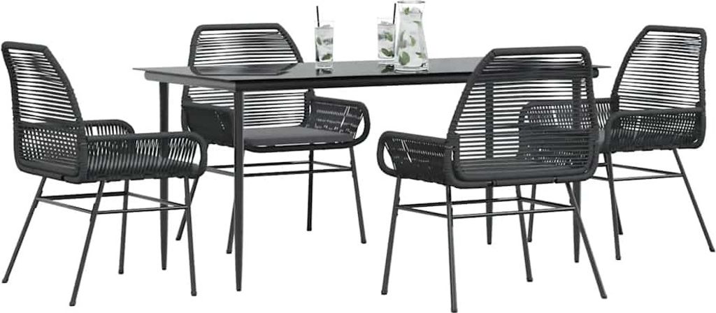 Eleganten-Stil Gartenmöbel Set Balkonmöbel-Set 5-tlg. Garten-Essgruppe mit Kissen Schwarz Poly Rattan Glas - Gartenmöbelgarnituren Hommie7791311...