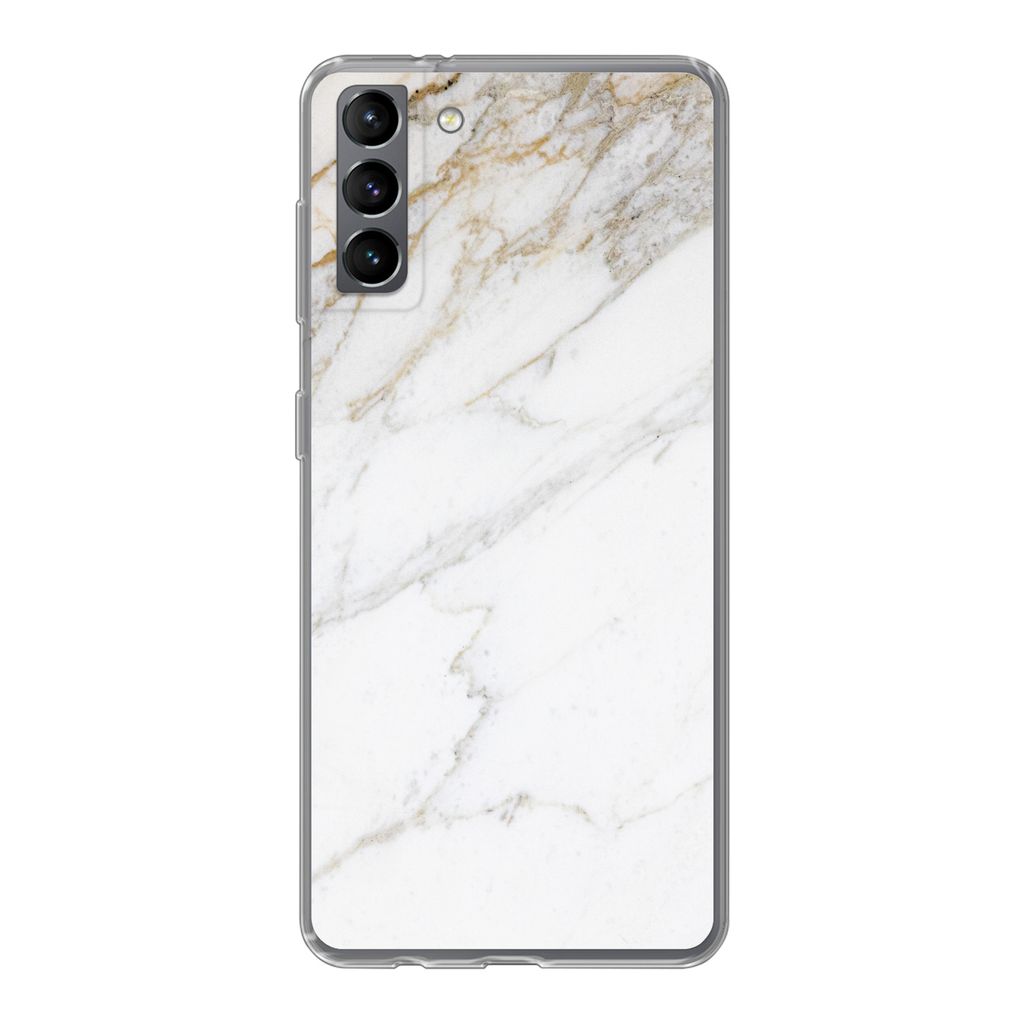 MuchoWow Handyhülle Schutzhülle Hülle für Samsung Galaxy S21 Plus Marmor - Stein - Weiß - Gold - Marmoroptik - Stein - Luxus Silikon Softcas...