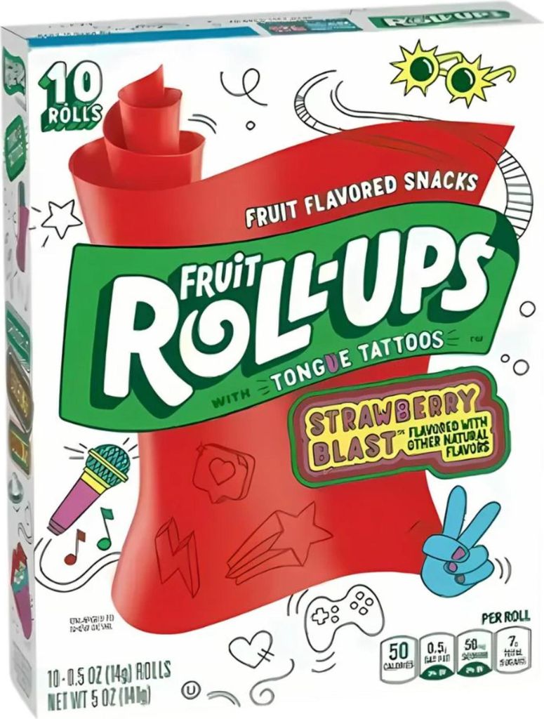 Fruit Roll-Ups Strawberry Blast – 12er Set (12 × 141 g) – Erdbeer-Fruchtrollen mit Zungen-Tattoos+Heartforcards Versandschutz
