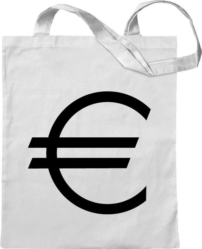 Kiwistar - Baumwolltasche - weiss - Eurozeichen - Eur Euro Symbol - Tragetasche Stoffbeutel Umhängetasche langer Henkel