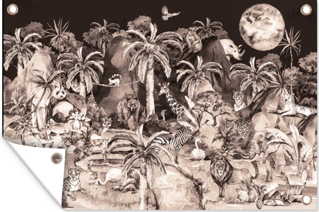 MuchoWow 90x60 cm Outdoor-Poster Gartendeko Sichtschutz Garten Poster für den Garten Dschungel - Tiere - Kinder - Bäume - Pflanzen