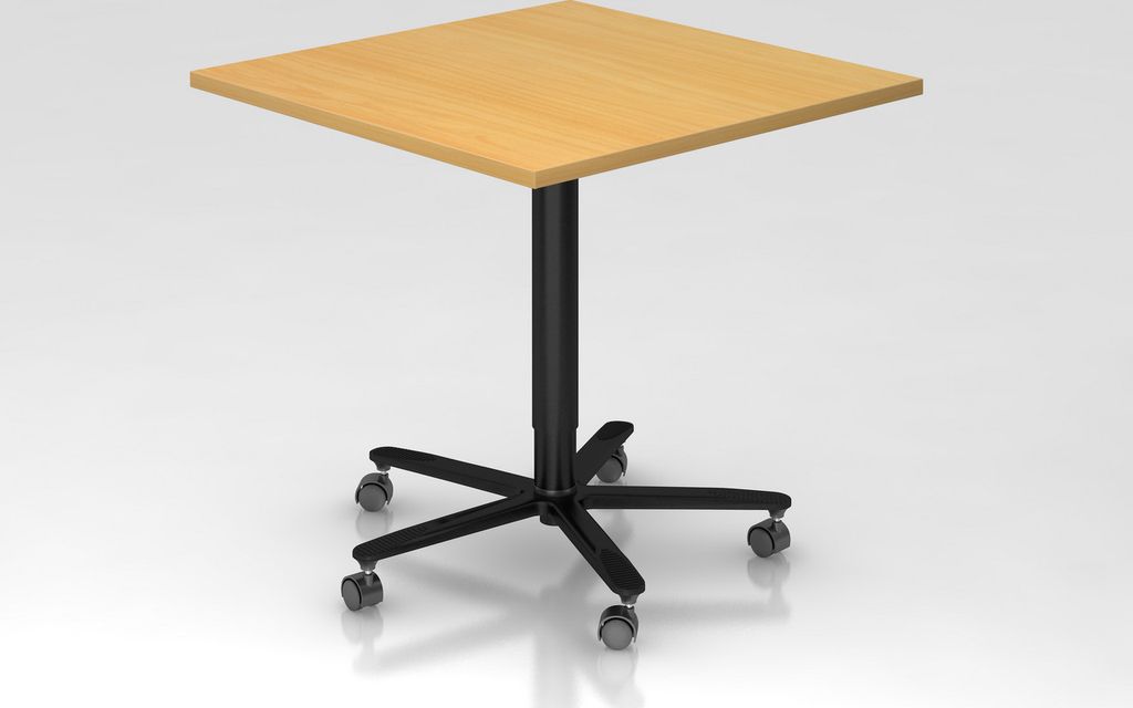 Meetingpoint Säulenhubtisch Ilari eckig | Buche | schwarzes Gestell | 80x80cm | höhenverstellbar von 72-114 cm | Taster unter Platte