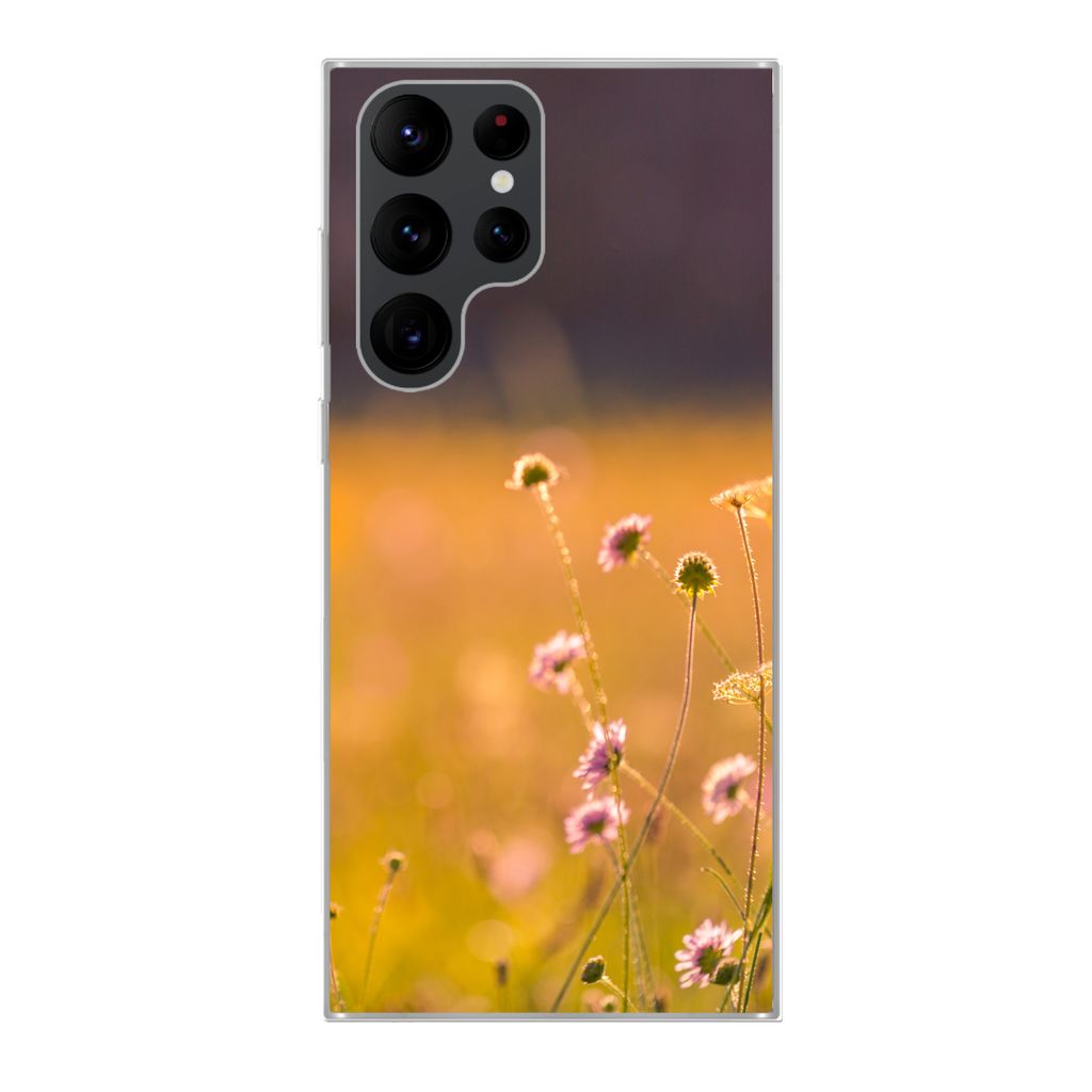 MuchoWow Handyhülle Schutzhülle Hülle für Samsung Galaxy S22 Ultra Blumen - Hell - Rosa Silikon Softcase Handy Hülle - Abbildung