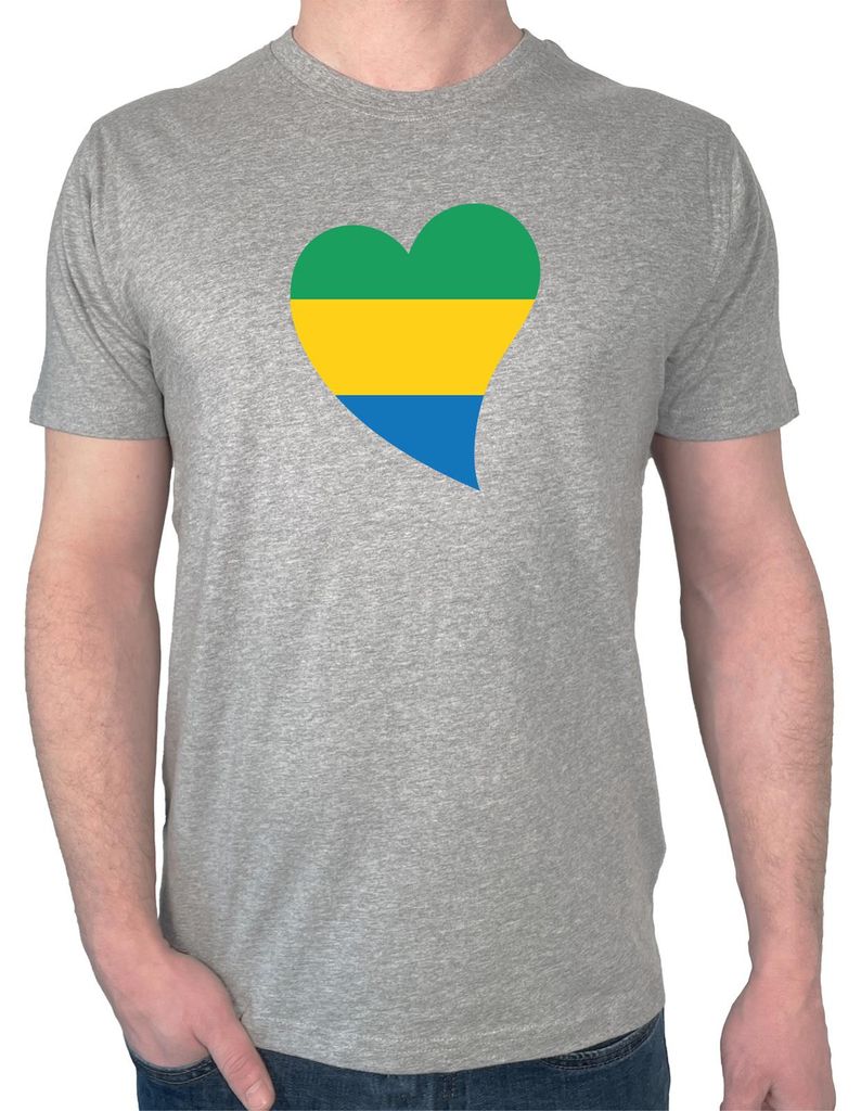 Huuraa Herren T-Shirt Gabun Flagge Herz XXL Sport Grey Bio Baumwolle Fairtrade Herrenshirt Geschenkidee
