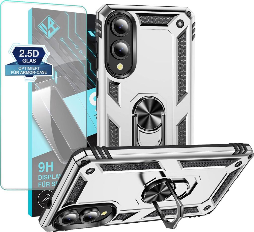 Armor Outdoor Handyhülle für Samsung Galaxy S25 Edge Handy Panzer Case Schutzhülle mit 9H Displayglas Displayschutz Farbe: Silber