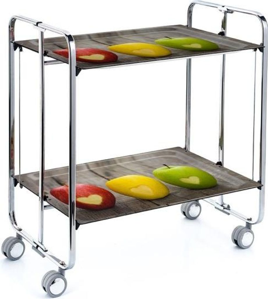 DON HIERRO - Klappbarer Servierwagen BAUHAUS mit Rollen – Metallgestell verchromt, 2 Ebenen, 4 Positionen
