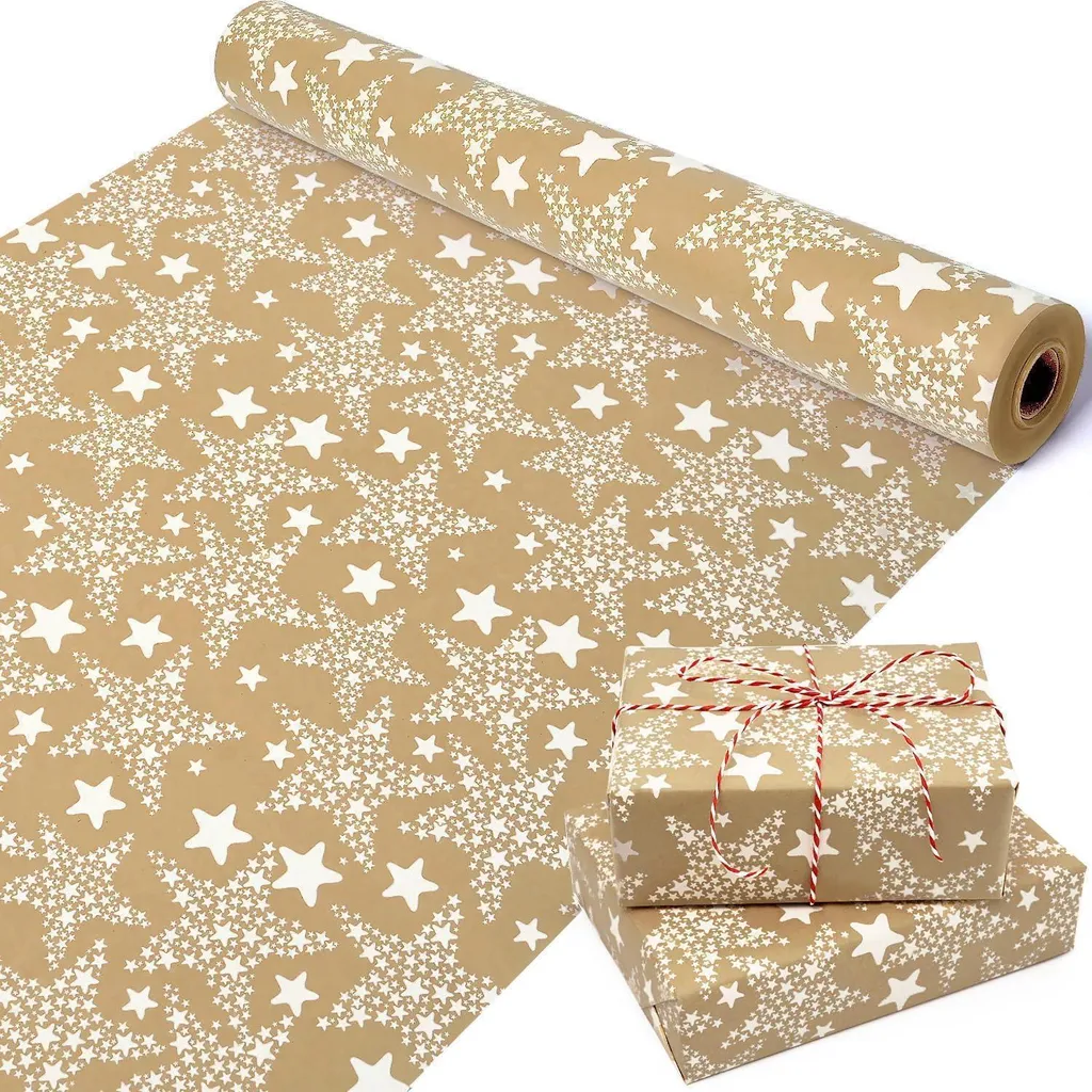 Papier cadeau étoiles pour grands colis de Noël - Rouleau 15m recyclé