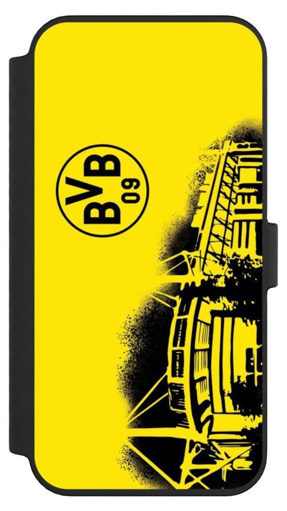 NIVOCASE Klapphülle für Apple iPhone 14 Pro Max Handyhülle aus Kunst Leder NIVOflip schwarz BVB Borussia Dortmund Stadion