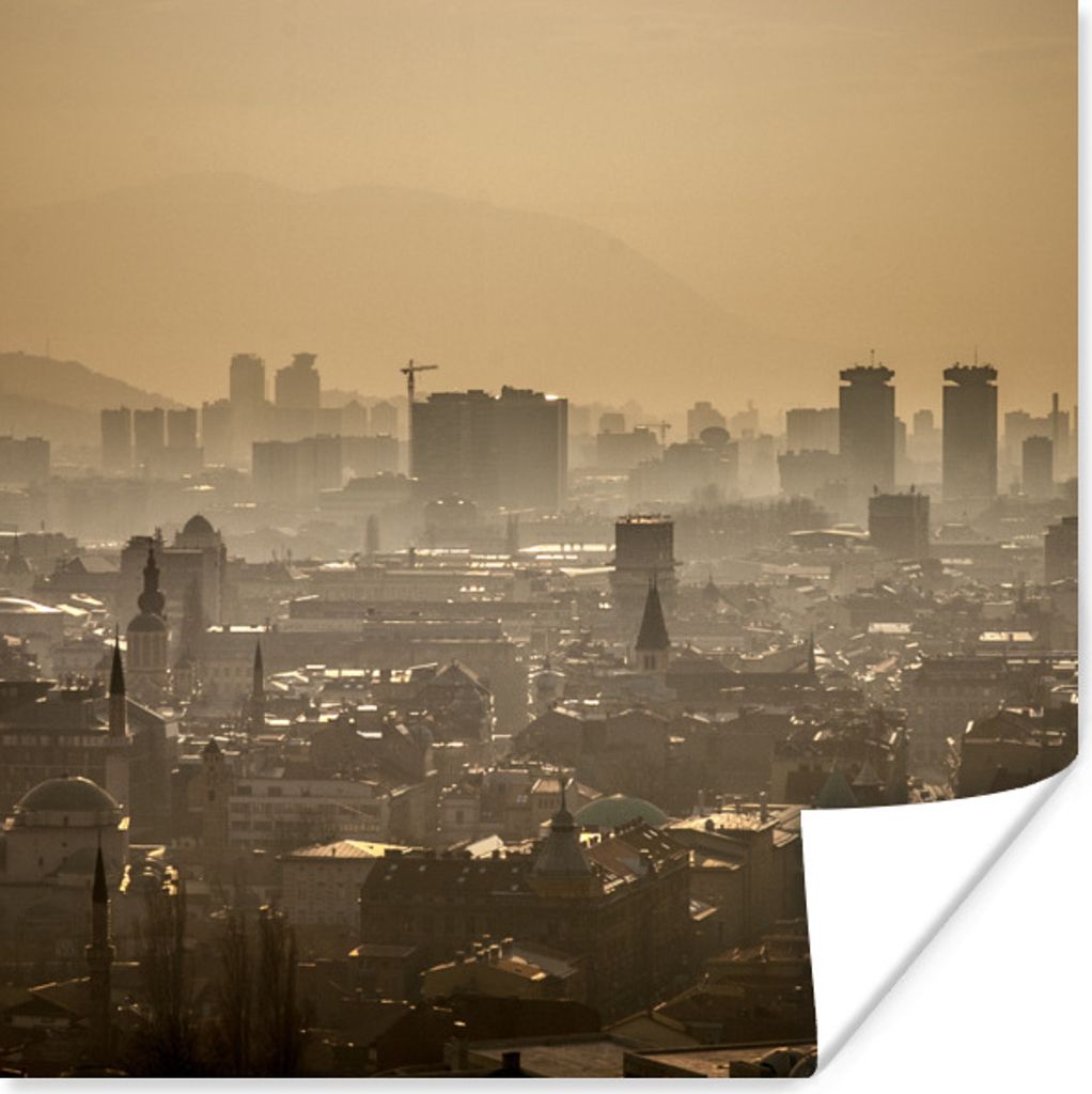 MuchoWow Poster Skyline über der Stadt Sarajevo Bosnien und Herzegowina 50x50 cm - Wohnzimmerdekoration