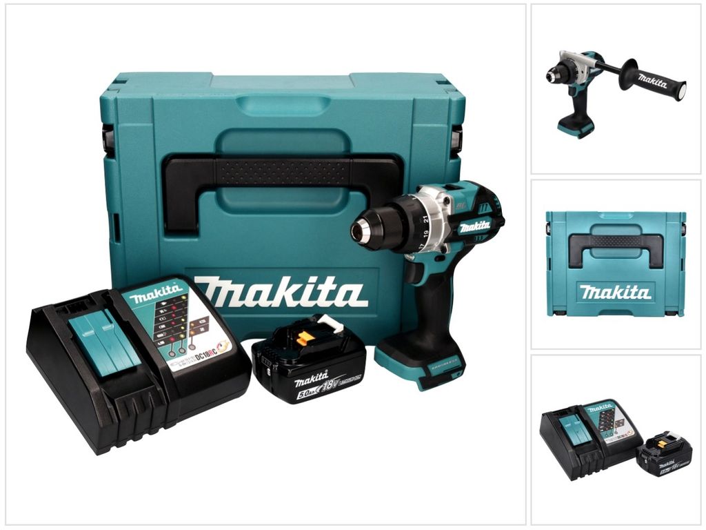 Makita DDF 486 RT1J Akku Bohrschrauber 18 V 130 Nm Brushless + 1x Akku 5,0 Ah + Ladegerät + Makpac