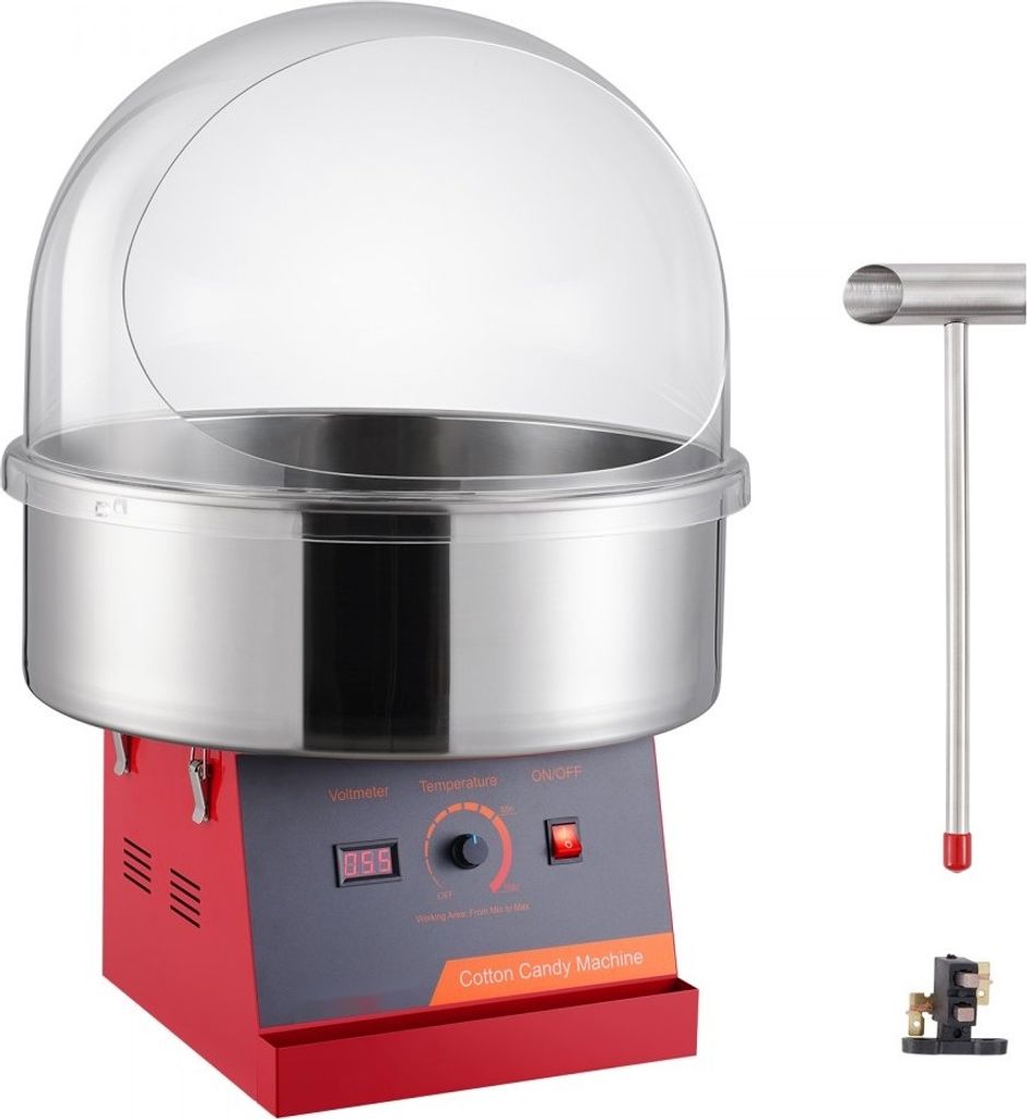 Elektrische Zuckerwattemaschine - 1 kW - Kommerzielle Zuckerwattegeräte mit Abdeckung - Edelstahlschüssel & Zuckerlöffel - Ideal für Kindergebu...