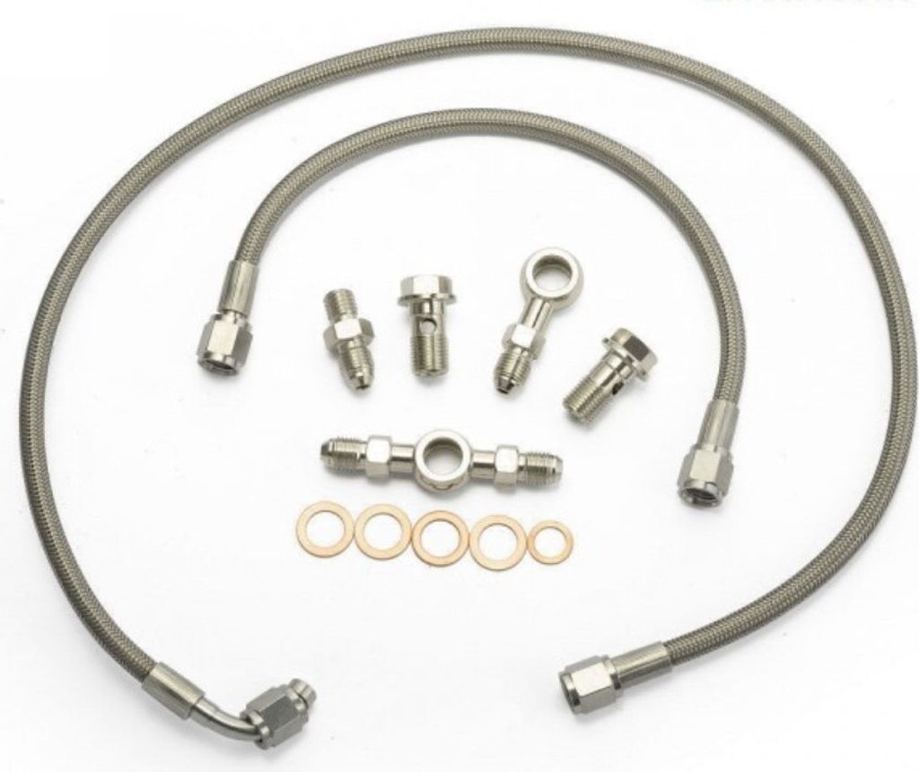 Öl-Zulauf Set Turbolader Stahlflex AN4 für Subaru WRX STi Mitsubishi EVO Nissan GTR Dodge Garrett