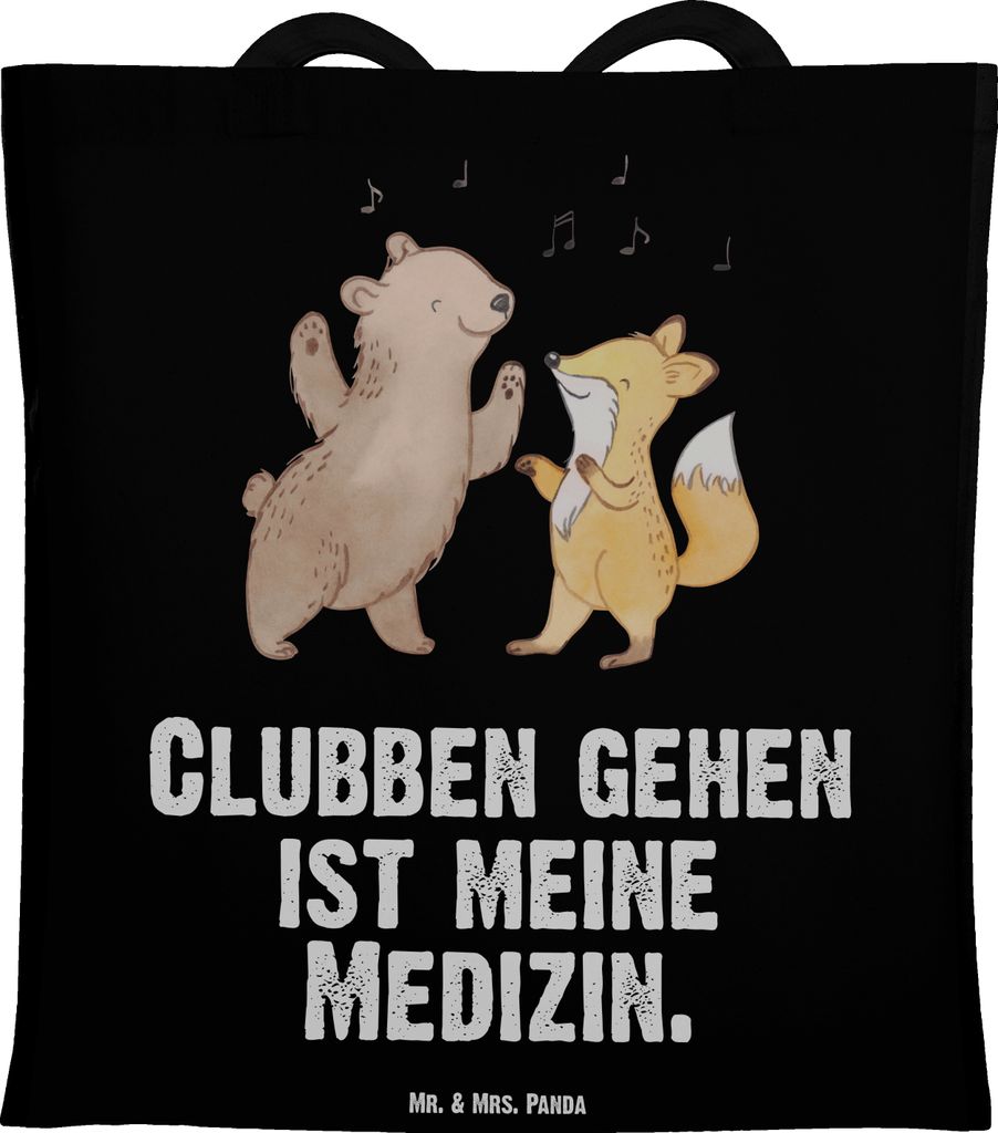 Mr. & Mrs. Panda Shopping Tasche Bär & Fuchs Disco - Schwarz - Geschenk, Tragetasche, Clubbing, Tote Bag, Clubs, Einkaufstasche, Stoffbeutel, Tanz...